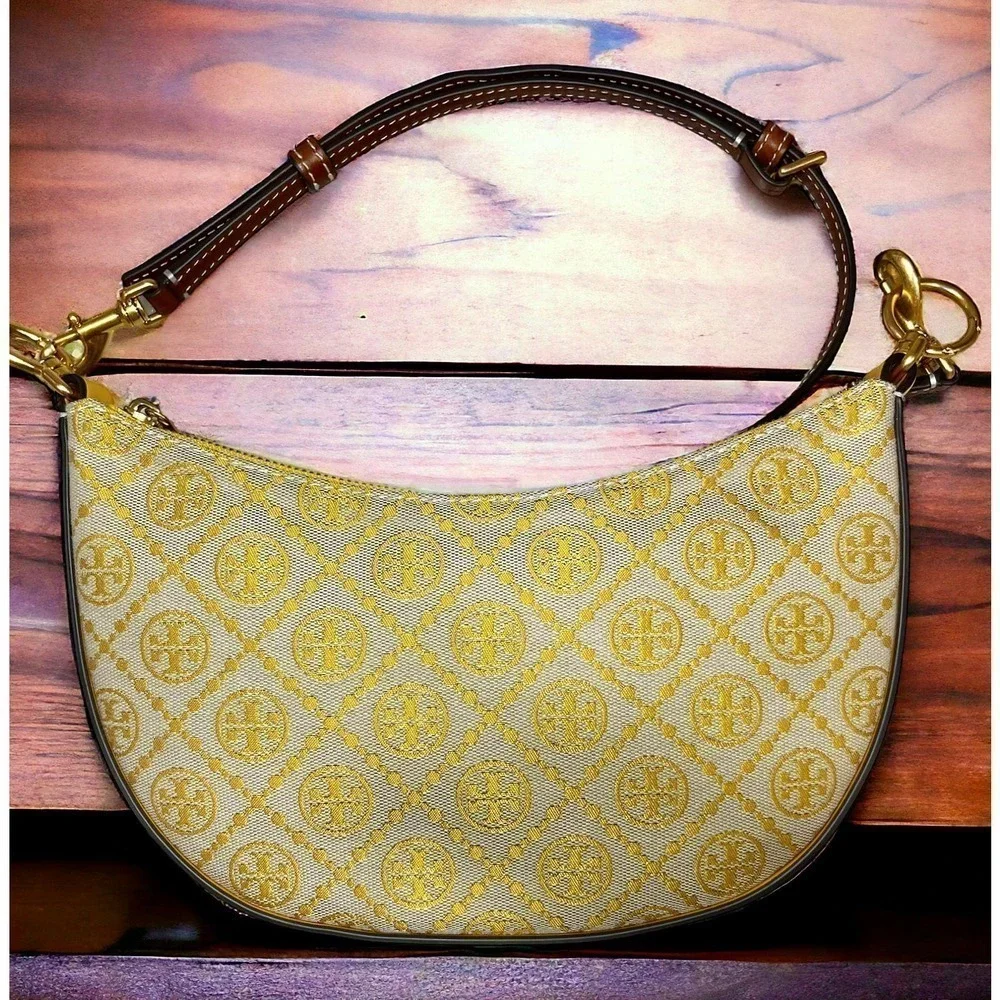 New Without Tags Tory Burch T Monogram Mini Jacquard Hobo Crossbody Bag